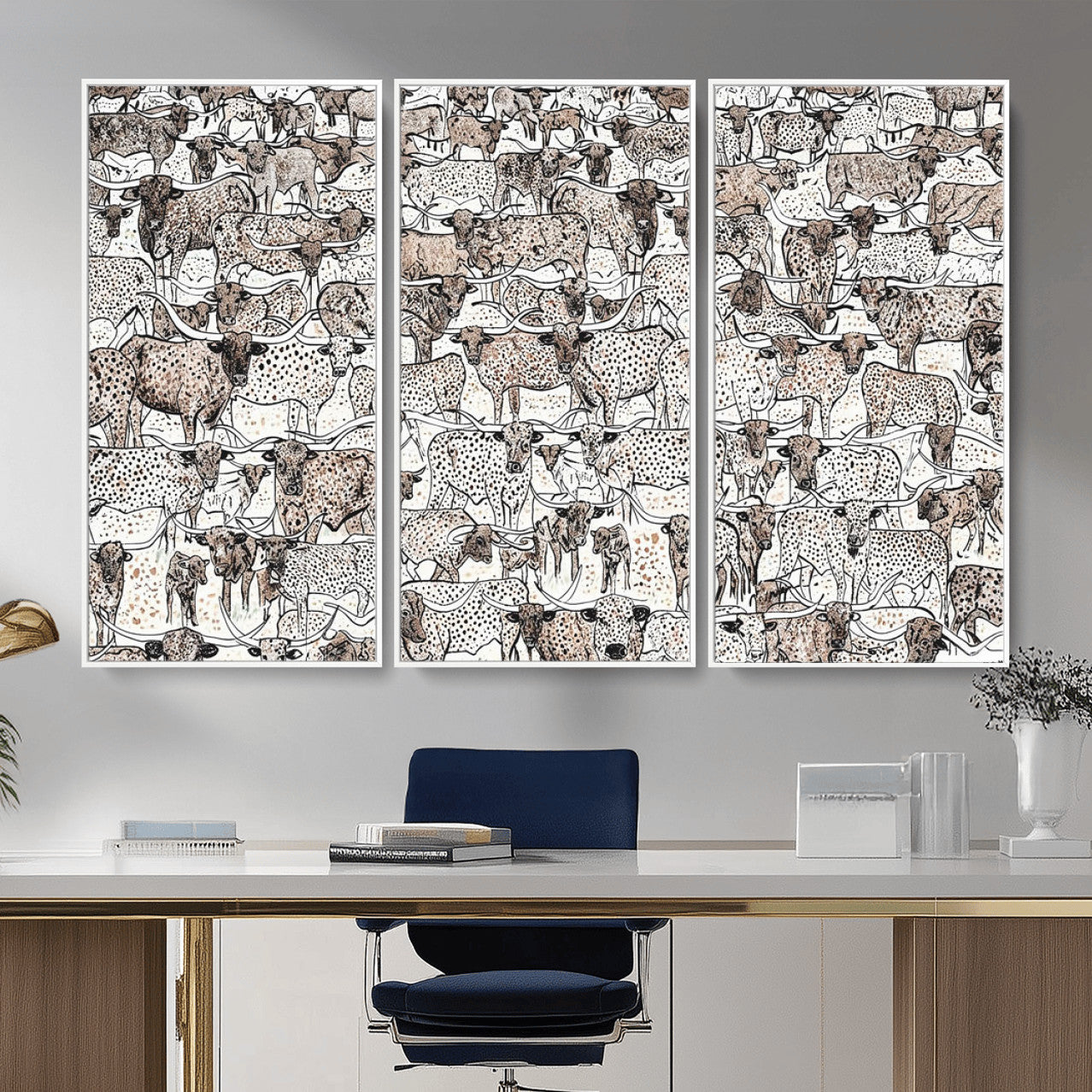 49200255-MGV-CV-36X24 - Farmhouse Animals Wall Art Canvas Print - Abstract Farm Animal Drawing Mid-Century Wall Art for Cabin Decor