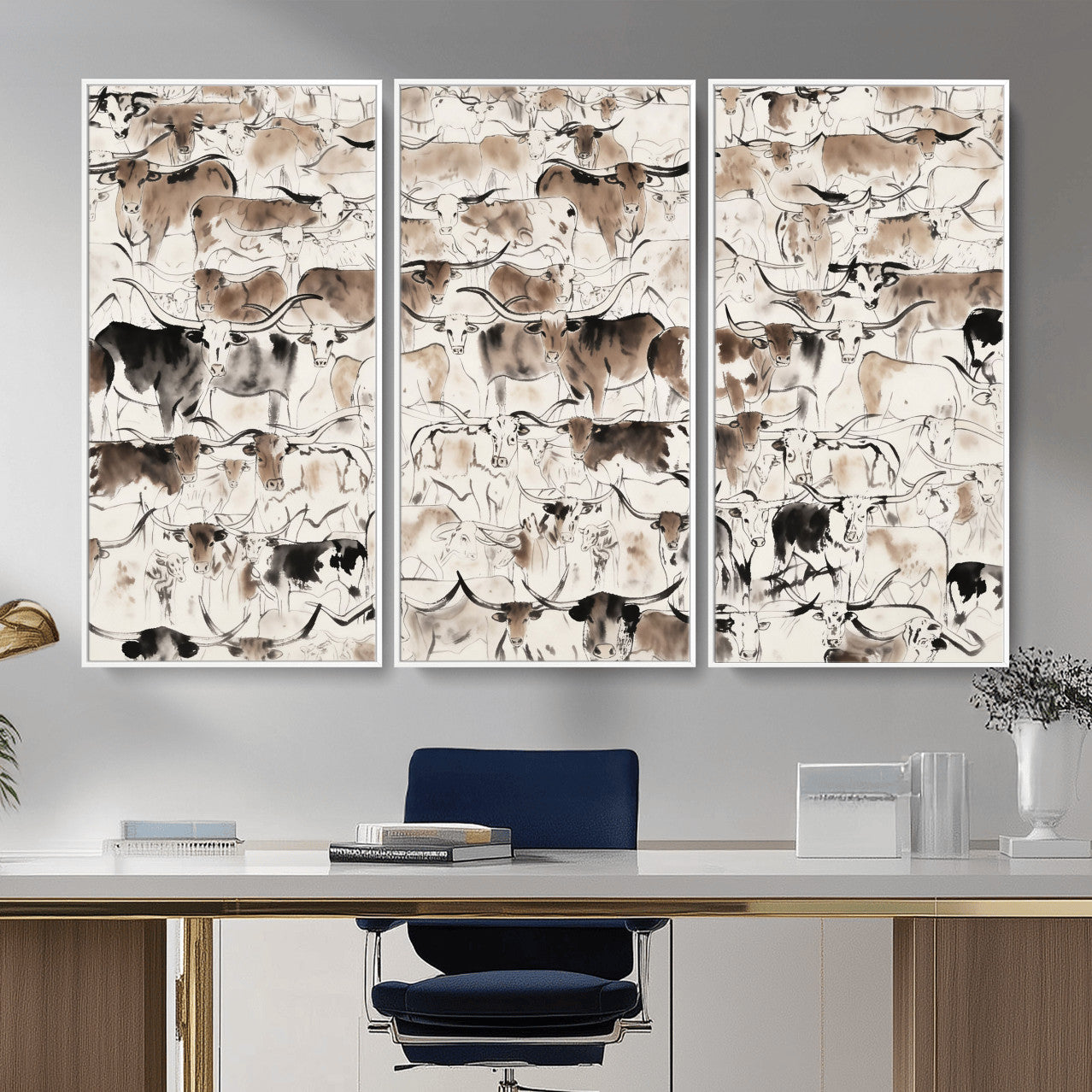 66685375-MGV-CV-36X24 - Farmhouse Animals Wall Art Canvas Print - Abstract Farm Animal Drawing Mid-Century Wall Art for Cabin Decor