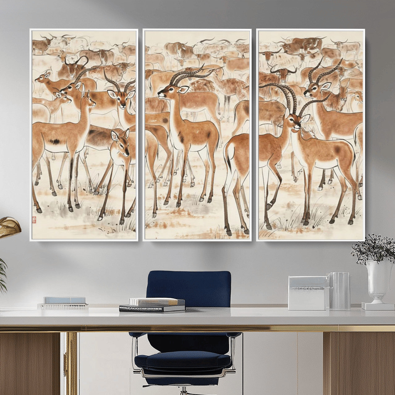 67375088-MGV-CV-36X24 - Farmhouse Animals Wall Art Canvas Print - Abstract Farm Animal Drawing Mid-Century Wall Art for Cabin Decor