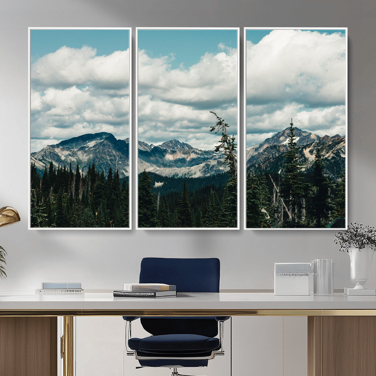 30416773-MGV-CV-36X24 - Mountain Forest Wall Art Canvas Print, Alpine Pine Tree Landscape Photography, Scenic Wilderness Mountain View, Nature Wall Decor