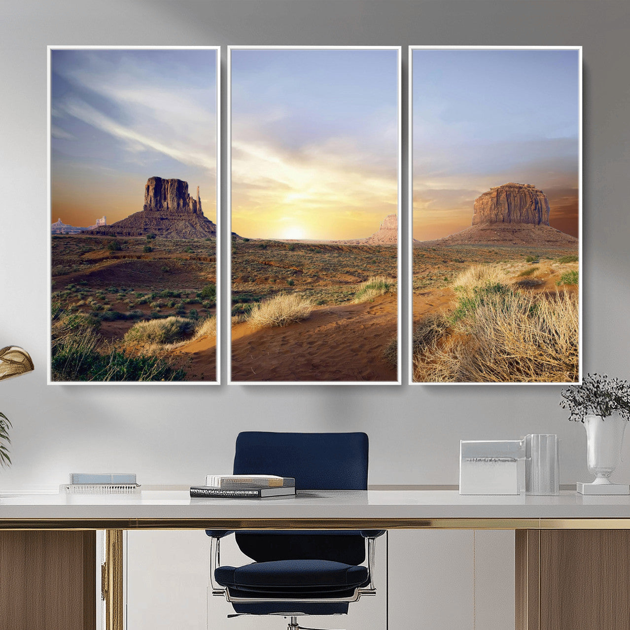 14901845-MGV-CV-36X24 - Monument Valley Desert Landscape Wall Art Canvas Print, Southwest Desert Rock Formation Canvas Print, Western Red Rock Panorama Art Printing