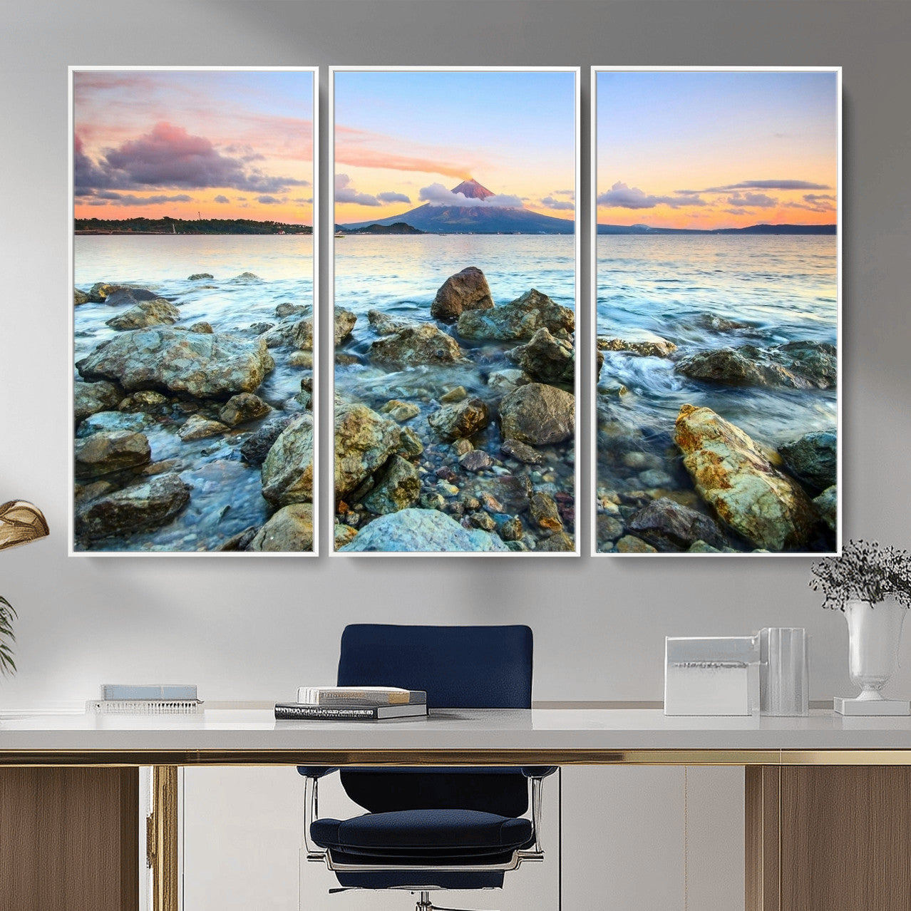 46869511-MGV-CV-36X24 - Mayon Volcano Seascape Landscape Wall Art Canvas Print, Tropical Ocean Shore Mountain Canvas Print, Philippines Coastal Scenic Art Printing