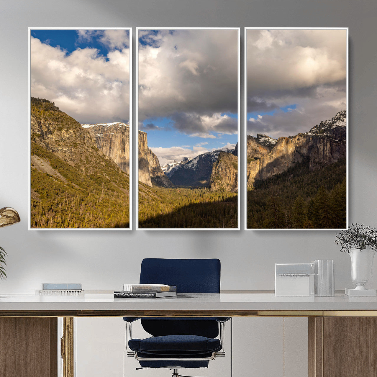 51451302-MGV-CV-36X24 - Yosemite Valley Mountain Landscape Wall Art Canvas Print, Granite Cliff Forest Valley Canvas Print, California National Park Scenic Art Printing