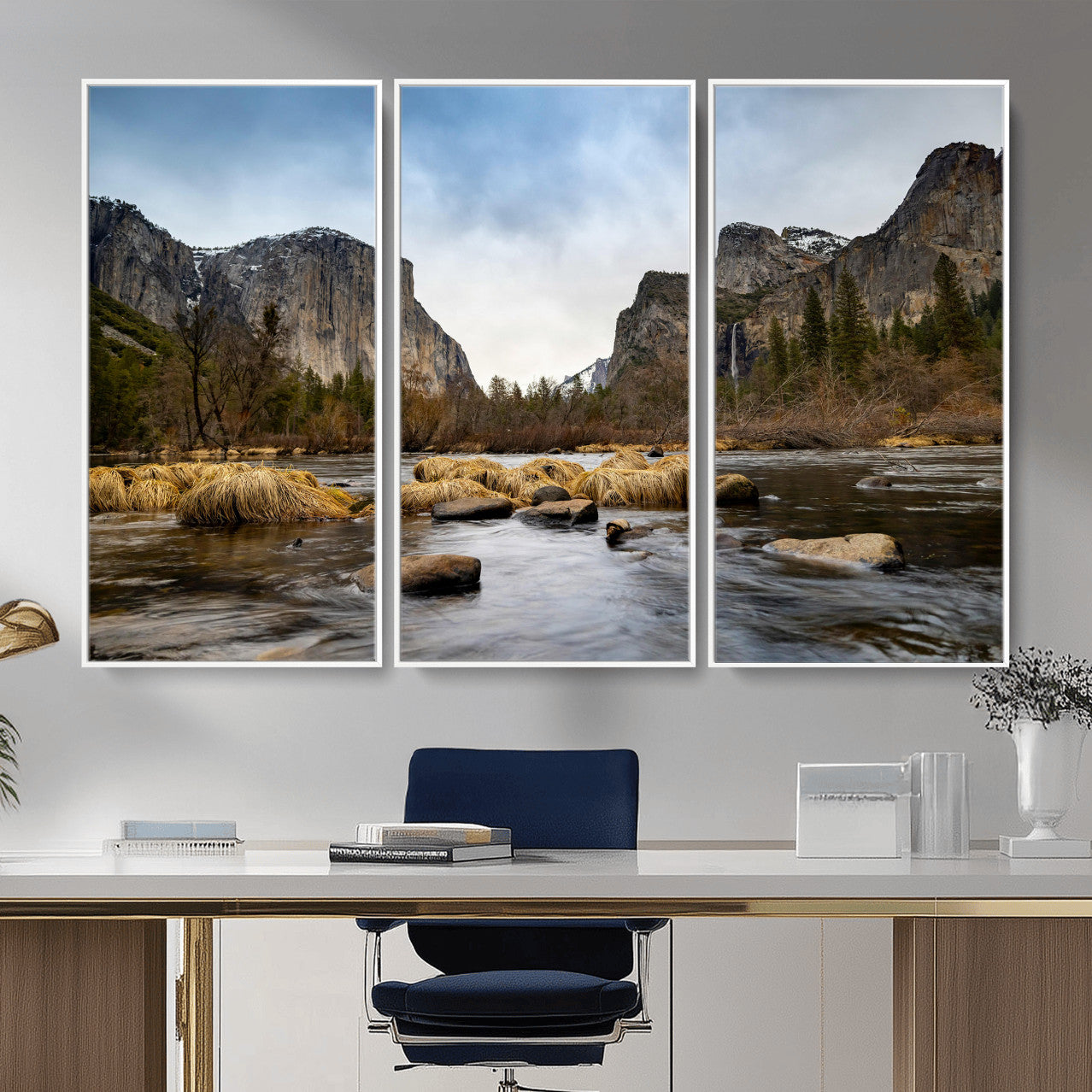 20458404-MGV-CV-36X24 - Yosemite Valley Mountain Landscape Wall Art Canvas Print, Granite Cliff Forest Valley Canvas Print, California National Park Scenic Art Printing