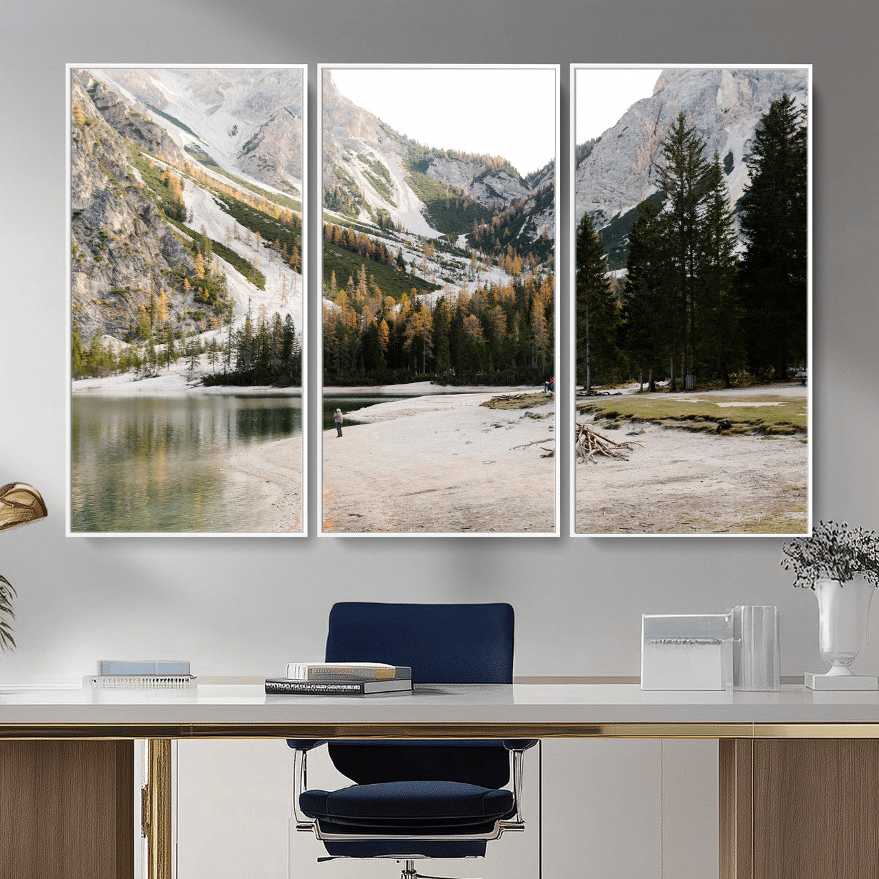 89246758-MGV-CV-36X24 - Lake Braies Alpine Landscape Wall Art Canvas Print, Dolomites Mountain Lake Forest Canvas Print, Italian Alps Scenic Nature Art Printing