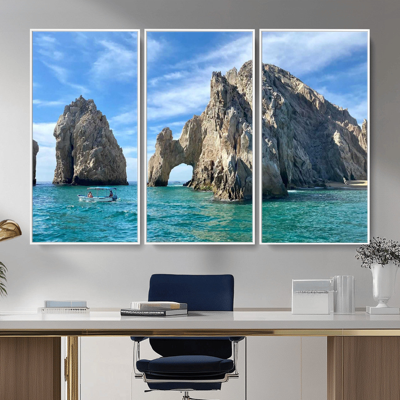 20946478-MGV-CV-36X24 - El Arco Cabo San Lucas Ocean Arch Wall Art Canvas Print, Baja California Rock Arch Seascape Canvas Print, Mexico Coastal Landmark Scenic Art Printing