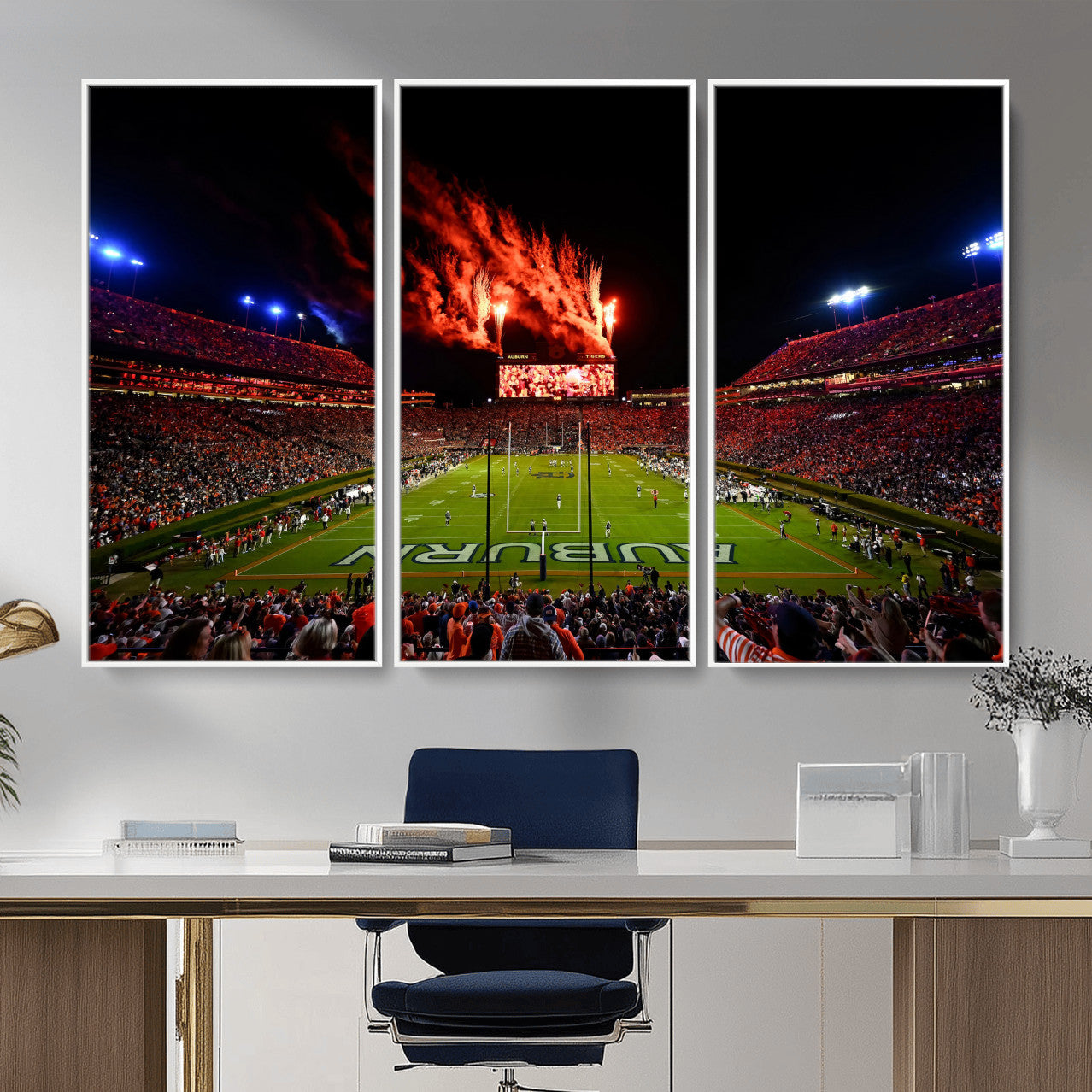 81918884-MGV-CV-36X24 - Auburn Stadium Wall Art Canvas Print, College Football Night Game Crowd, Jordan Hare Stadium Artwork