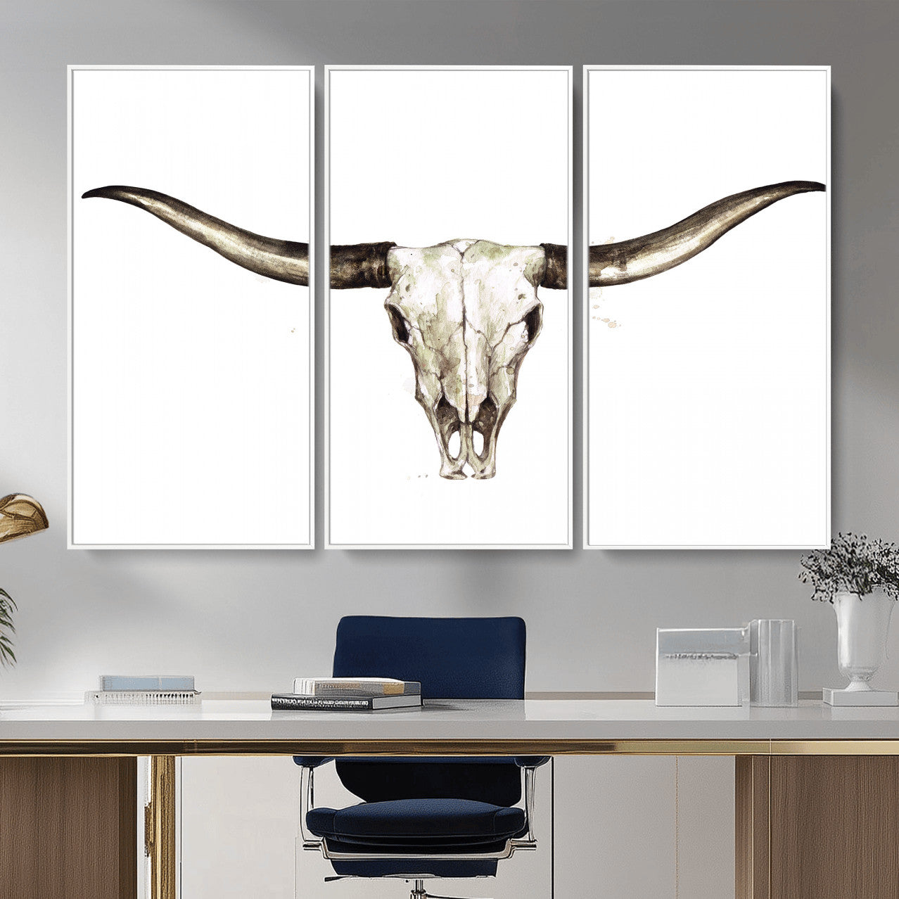42788678A-MGV-CV-36X24 - Longhorn Skull Wall Art Canvas Print – Rustic Western Artwork Print for Living Room Wall Decor