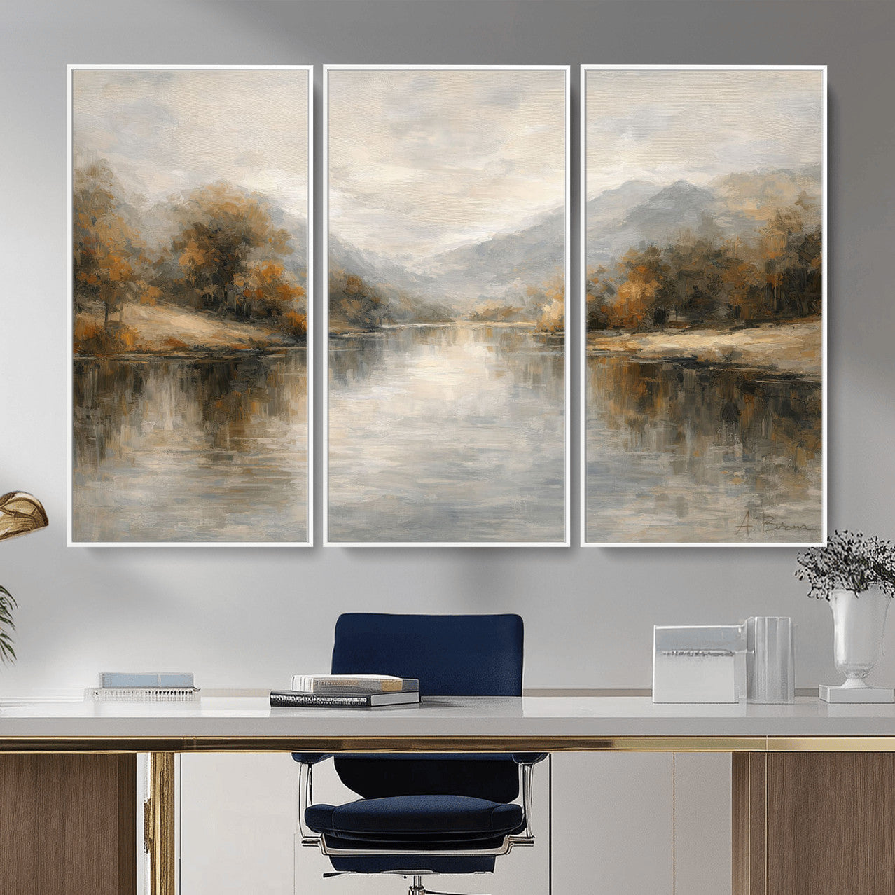 62194542-MGV-CV-36X24 - Abstract Landscape Wall Art Canvas Print, Modern Lake Printing Wall Decor for Contemporary Interiors