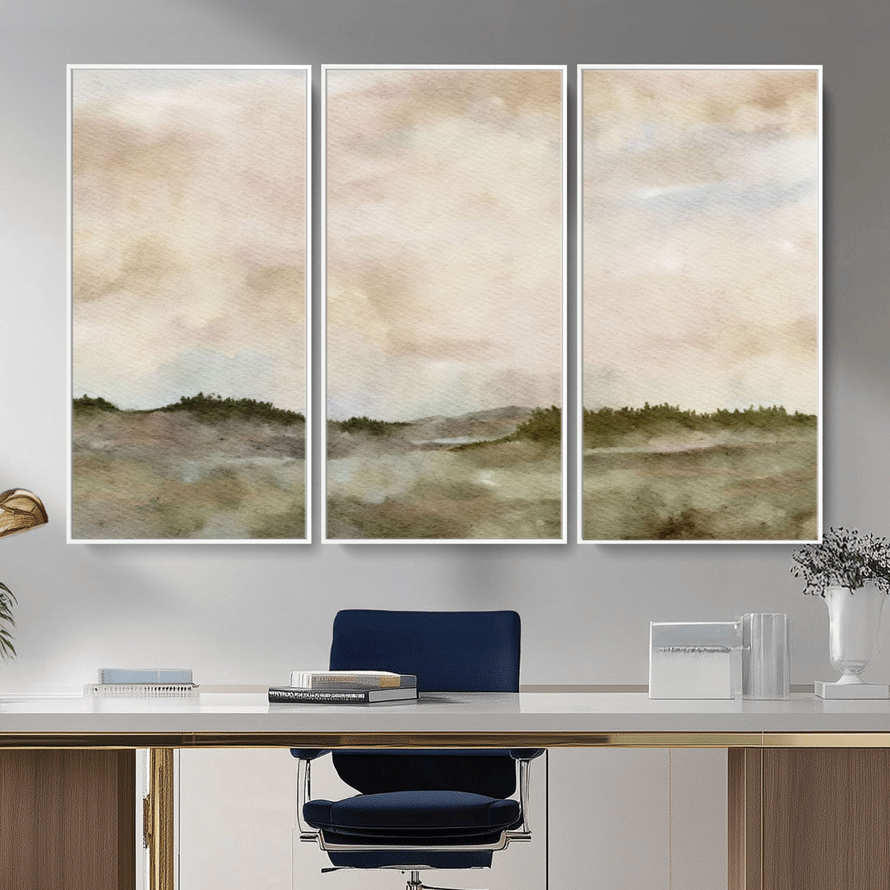 13578069-MGV-CV-36X24 - Abstract Landscape Wall Art Canvas Print, Watercolor Pastoral Landscape Painting Wall Decor for Modern Farmhouse Interiors