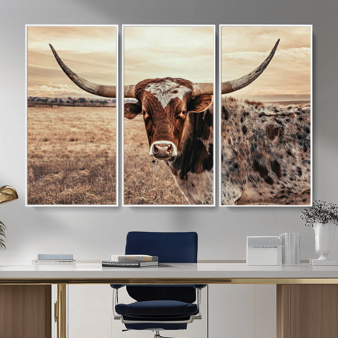 55805825-MGV-CV-36X24 - Texas Longhorn Wall Art Canvas Print – Western Cattle Ranch Artwork for Rustic Farmhouse Decor
