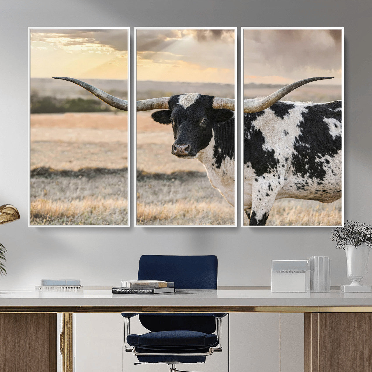 49350433-MGV-CV-36X24 - Texas Longhorn Bull Rustic Wall Art Canvas Print, Western Cattle Photography Canvas Print, Ranch Farm Animal Western Art Printing