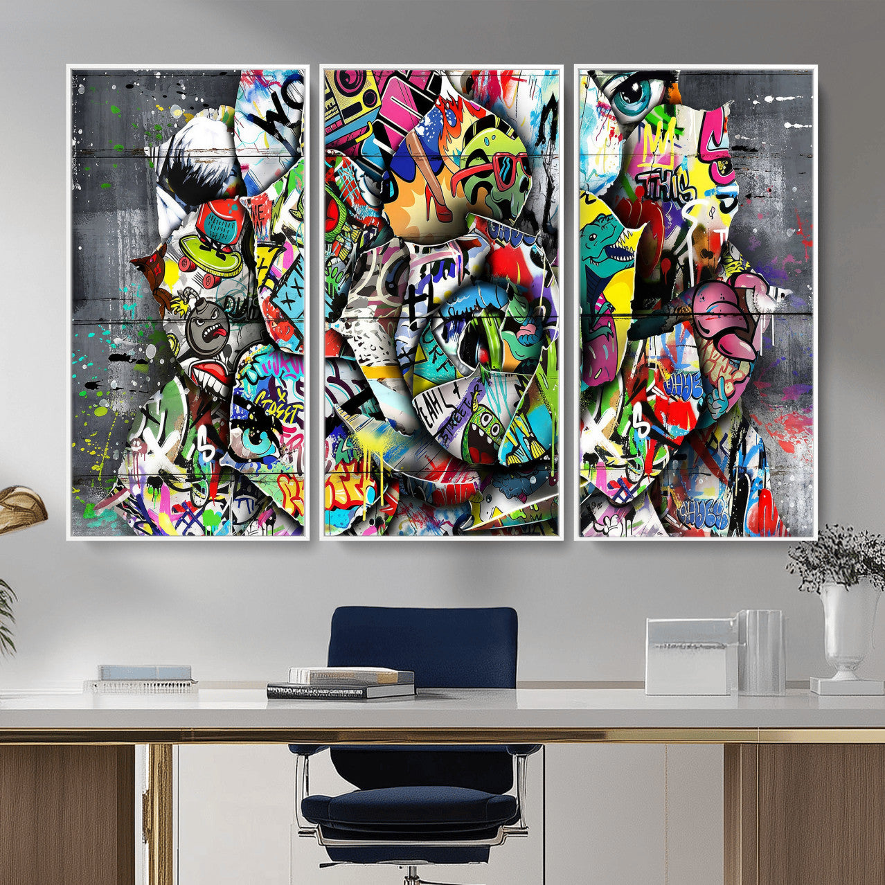 77553344-MGV-CV-36X24 - Abstract Graffiti Collage Street Art Wall Art Canvas Print, Colorful Urban Pop Art Canvas Print, Modern Graffiti Patchwork Contemporary Art Printing