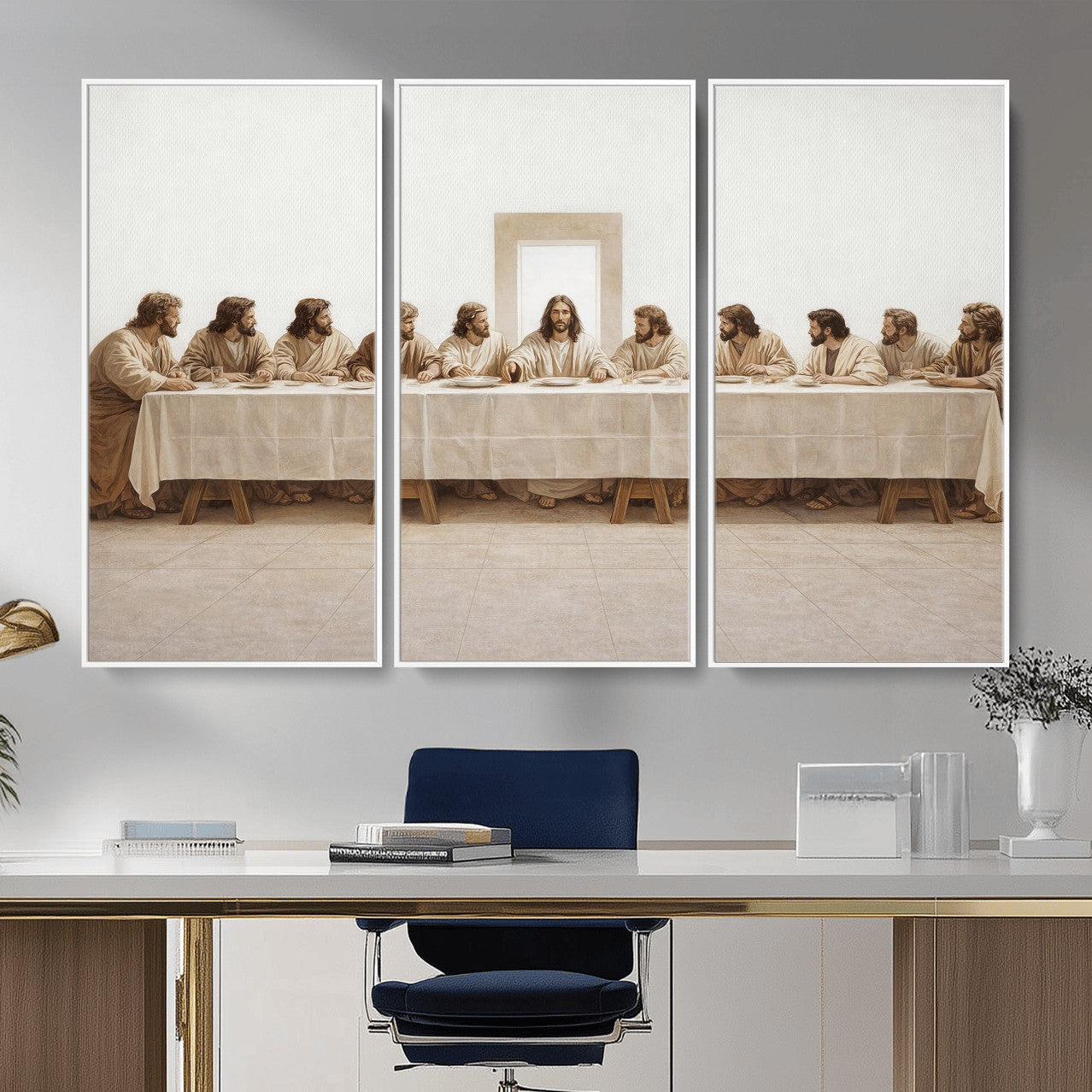 76380069-MGV-CV-36X24 - The Last Supper Wall Art Canvas Print, Jesus Christ Biblical Scene Canvas Print, Christian Religious Artwork for Church Living Room Decor