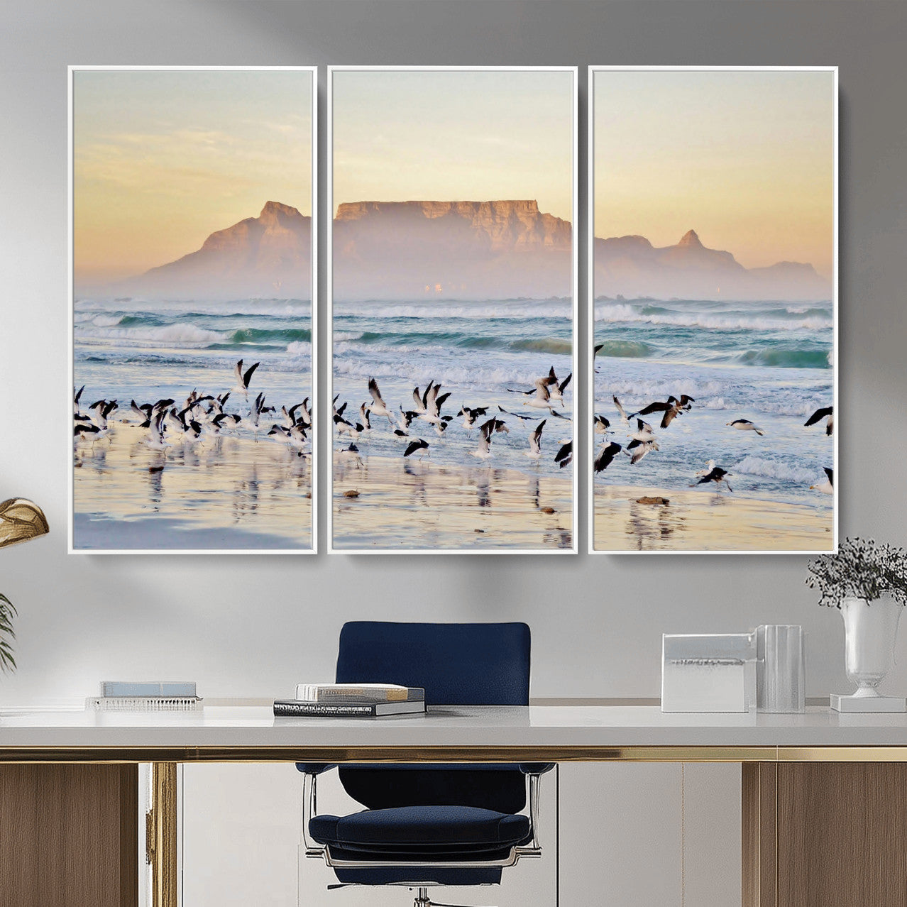 78989362-MGV-CV-36X24 - Seagulls Over Ocean Wall Art Canvas Print – Coastal Beach Landscape Artwork for Living Room Decor