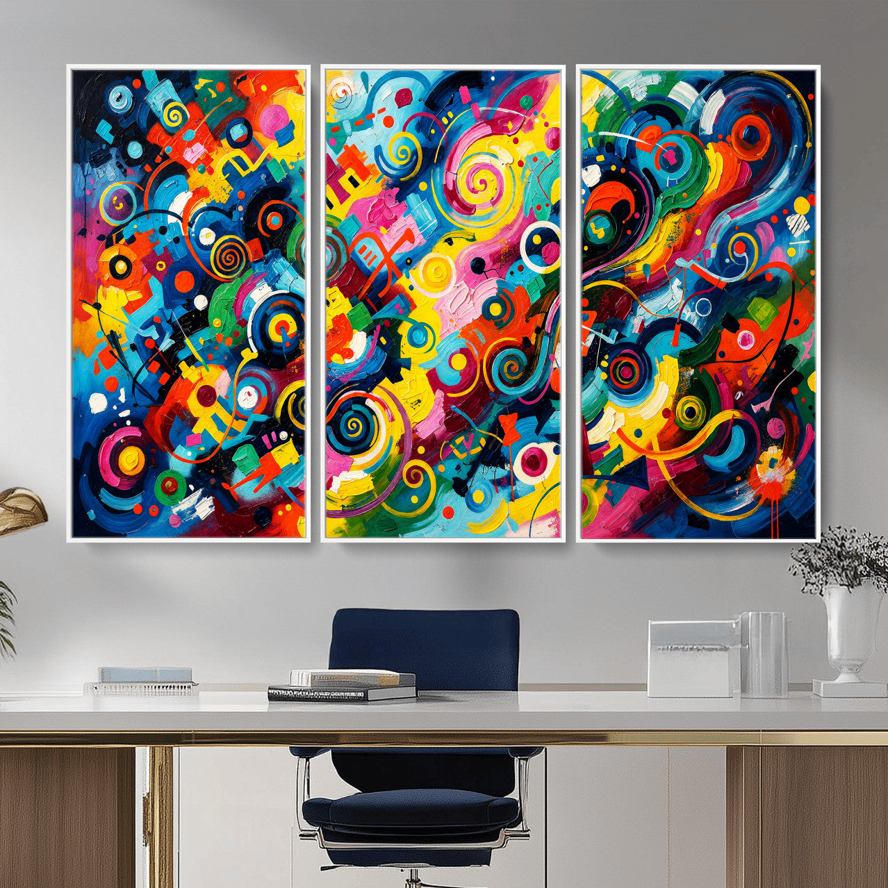 4712069R1-MGV-CV-36X24 - Geometric Abstract Wall Art Canvas Print, Bold Color Abstract Expressionist Painting Print, Modern Geometric Abstract Canvas Art