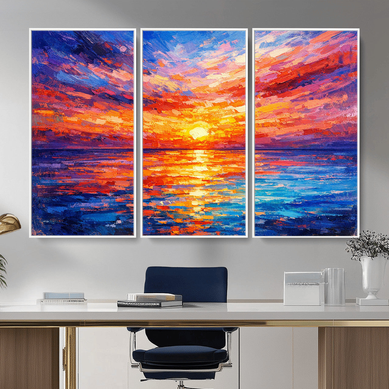 54915078-MGV-CV-36X24 - Colorful Knife Ocean Sunset Canvas — Orange Pink Teal Expressionist Sea Print | Colorful Coastal Wall Art | Vibrant Beach Decor Gift