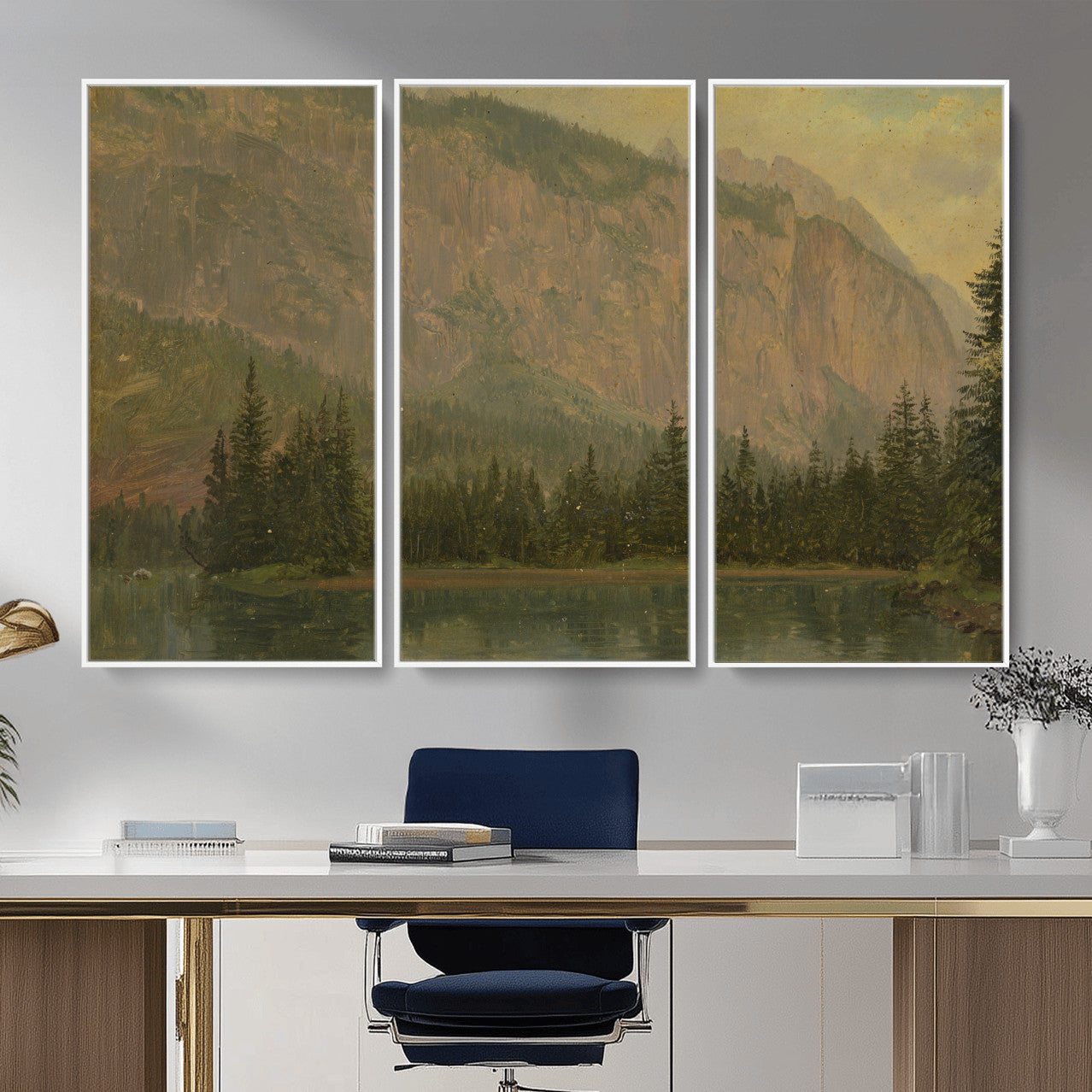 76844524-MGV-CV-36X24 - Frederic Edwin Church Hintersee Canvas Print, Hudson River School Mountain Lake Painting 1868, American Romantic Landscape, Vintage Nature Wall Art