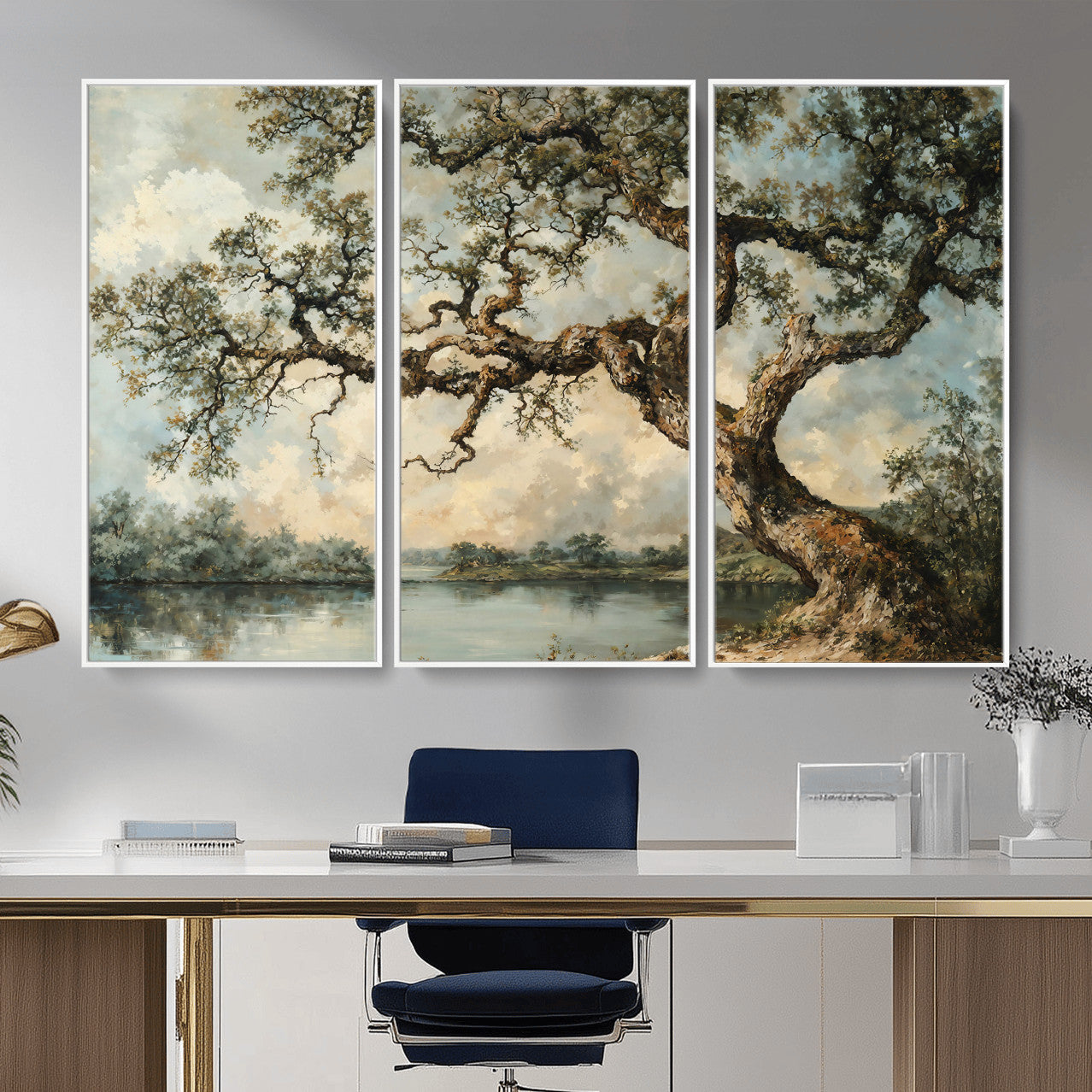 63857726-MGV-CV-36X24 - Old Oak Tree Canvas Wall Art, Turner Inspired Romantic Landscape Print, Vintage Nature Painting, Living Room Wall Decor, Antique Style Tree Art