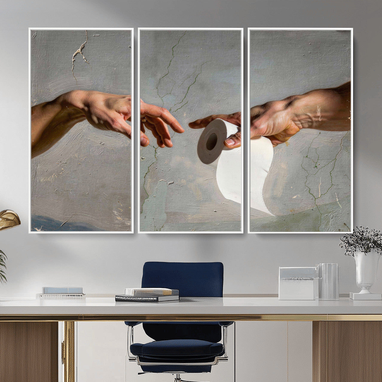 72030048-MGV-CV-36X24 - Funny Bathroom Wall Art Canvas, Creation of Toilet Paper Parody Print, Renaissance Humor Decor, Toilet Room Art, Quirky Housewarming Gift, Classic Art Spoof