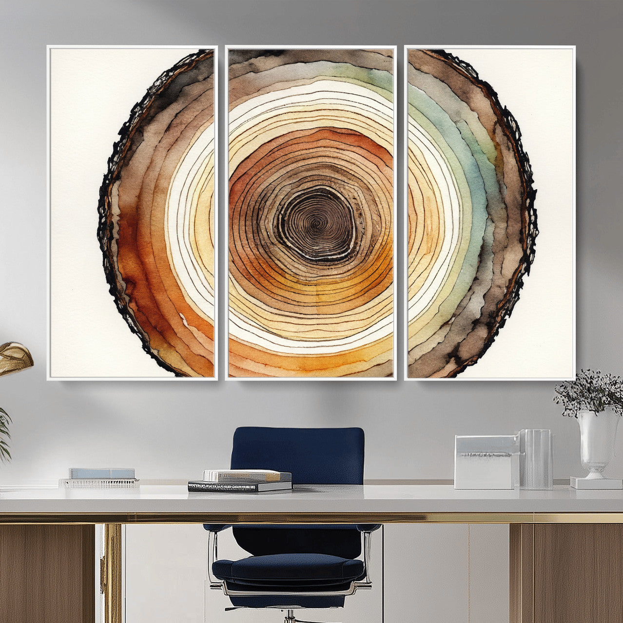 13719680-MGV-CV-36X24 - Natural Wood Slice Wall Art Canvas Print, Tree Ring Wall Art, Framed Abstract Nature Wall Decor, Earth Tone Statement Canvas Print