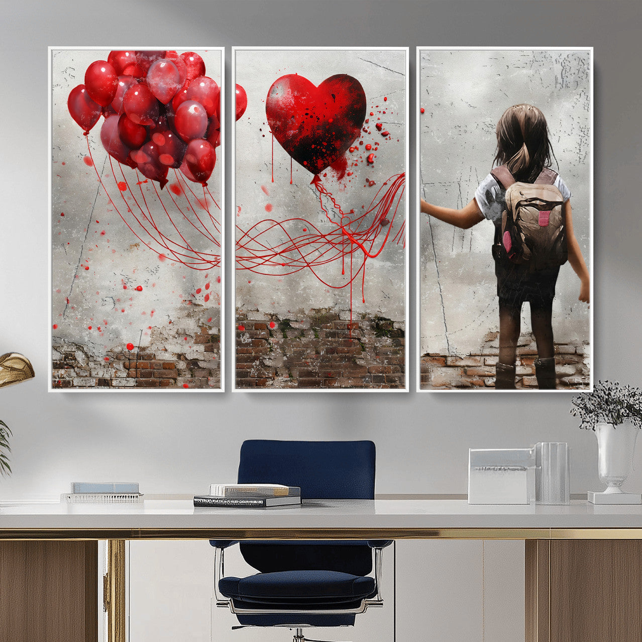 2162830T-MGV-CV-36X24 - Girl Graffiti Wall Art Canvas Print, Red Balloon Heart Street Art, Urban Love Artwork for Living Room Bedroom Hallway Office, Modern Abstract Canvas Wall Decor Home Decor