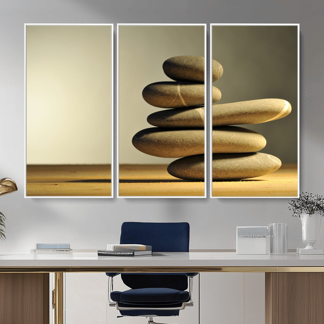 85424263-MGV-CV-36X24 - Zen Stone Wall Art Canvas Print, Balanced Rock Stack Framed Spa Artwork, Minimalist Meditation Decor for Living Room Bedroom Office Bathroom