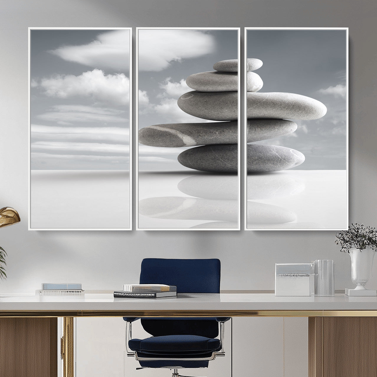 86426188-MGV-CV-36X24 - Zen Stone Wall Art Canvas Print, Balanced Rock Stack Framed Spa Artwork, Minimalist Meditation Decor for Living Room Bedroom Office Bathroom