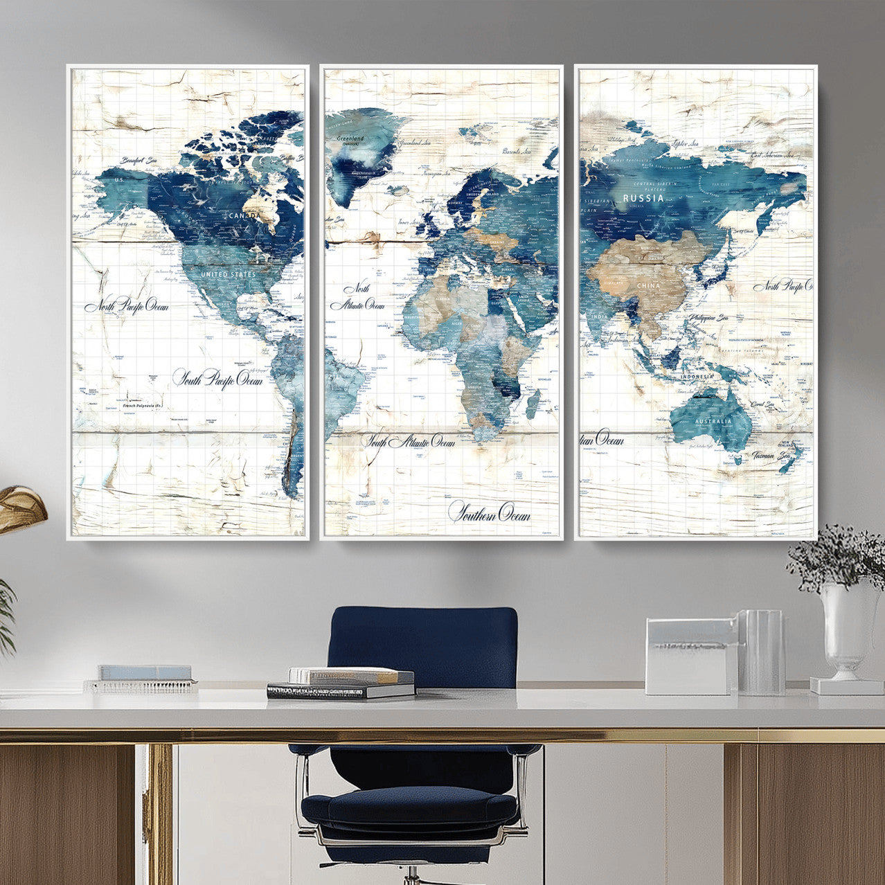 86799232-MGV-CV-36X24 - Watercolor World Map Canvas Wall Art Print – Abstract Colorful Travel Wall Decor
