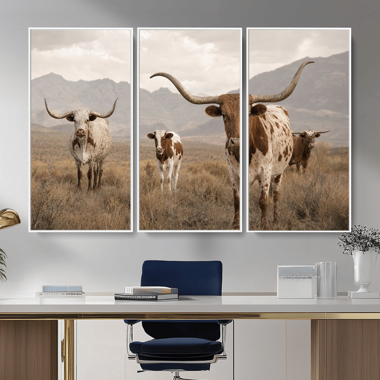 62336425AD-MGV-CV-36X24 - Rustic Texas Longhorn Cow Canvas Wall Art Print, Rustic Farm Animal Photography Print, Farmhouse Country Decor, Western Ranch Art