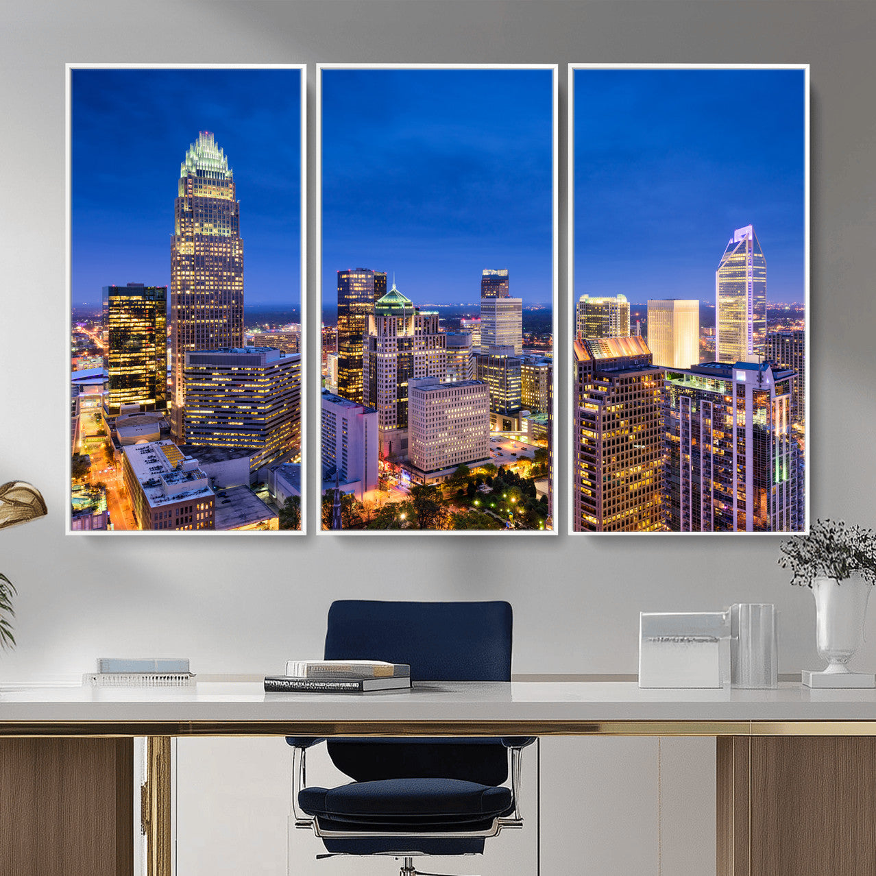 74382190-MGV-CV-36X24 - Charlotte Skyline Canvas Wall Art Print – North Carolina Cityscape Photography Print