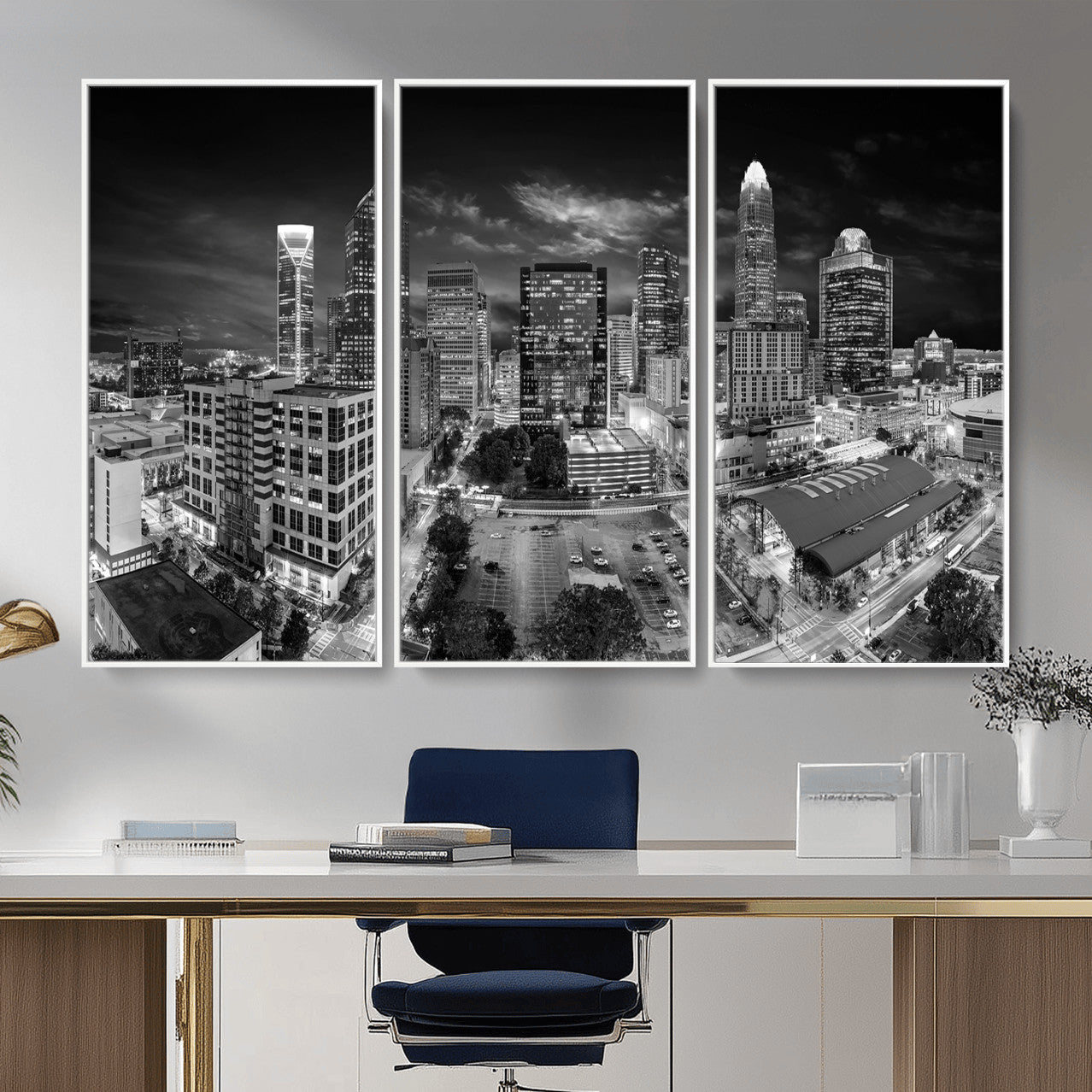 60105075-MGV-CV-36X24 - Charlotte Skyline Canvas Wall Art Print – North Carolina Cityscape Photography Print