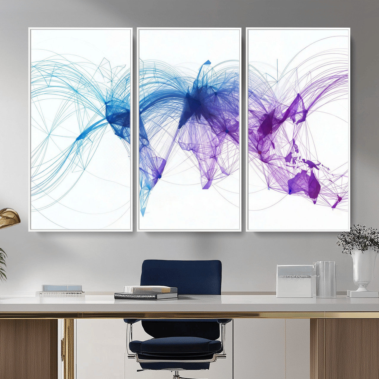 75155491-MGV-CV-48X32-3P - Global Flight Routes Map Canvas Wall Art, Worldwide Aviation Network Print, International Air Travel Wall Decor
