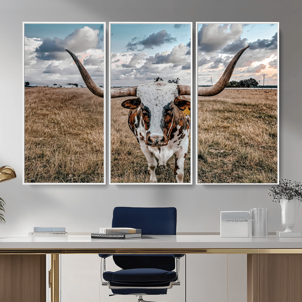 17464823-MGV-CV-36X24 - Texas Longhorn Canvas Wall Art Print - Western Cow Photography, Rustic Ranch Decor, Farmhouse Wall Art, Ready to Hang