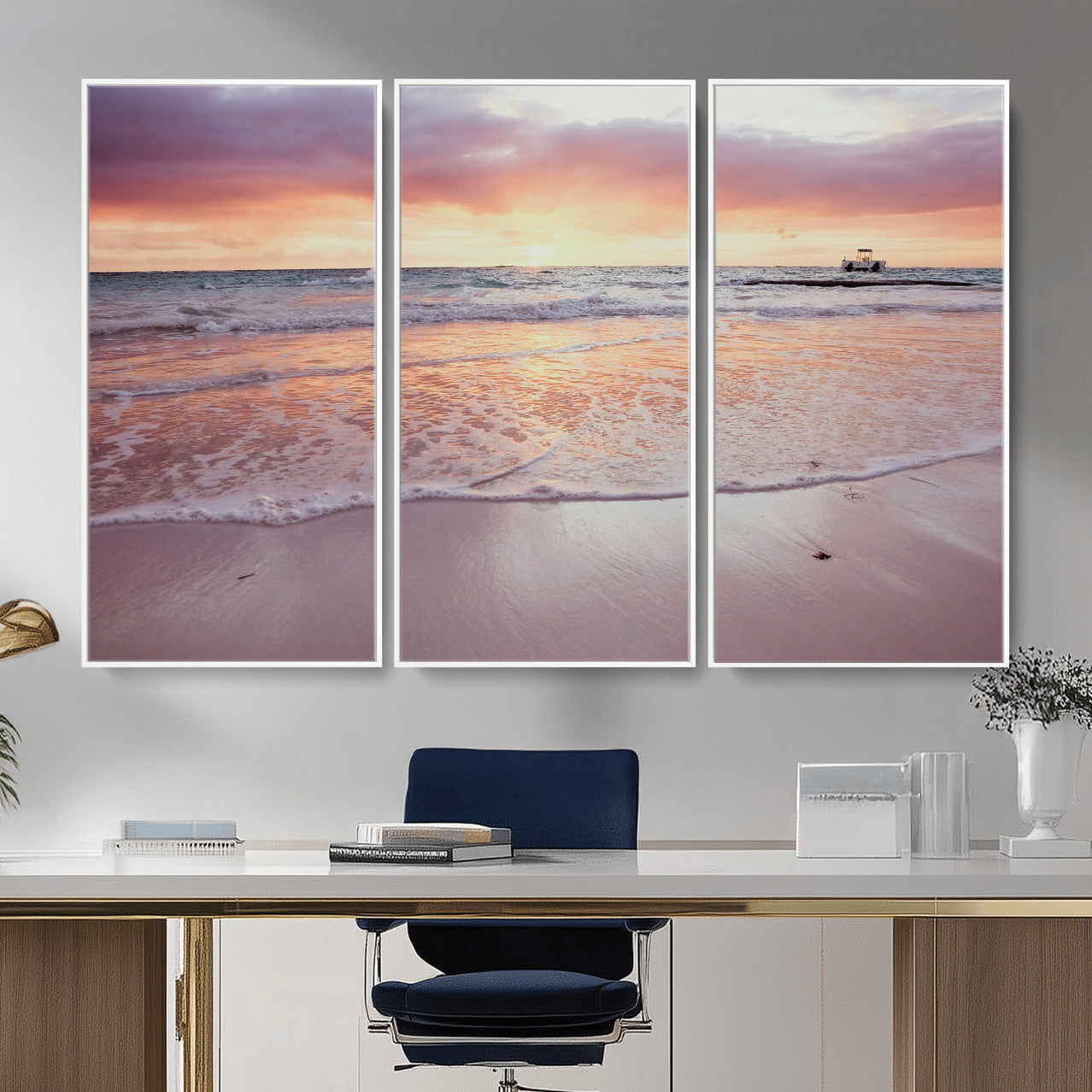 44765395-MGV-CV-36X24 - Beach Sunset Canvas Wall Art Print - Ocean Waves Landscape, Coastal Photography, Seascape Wall Decor, Ready to Hang