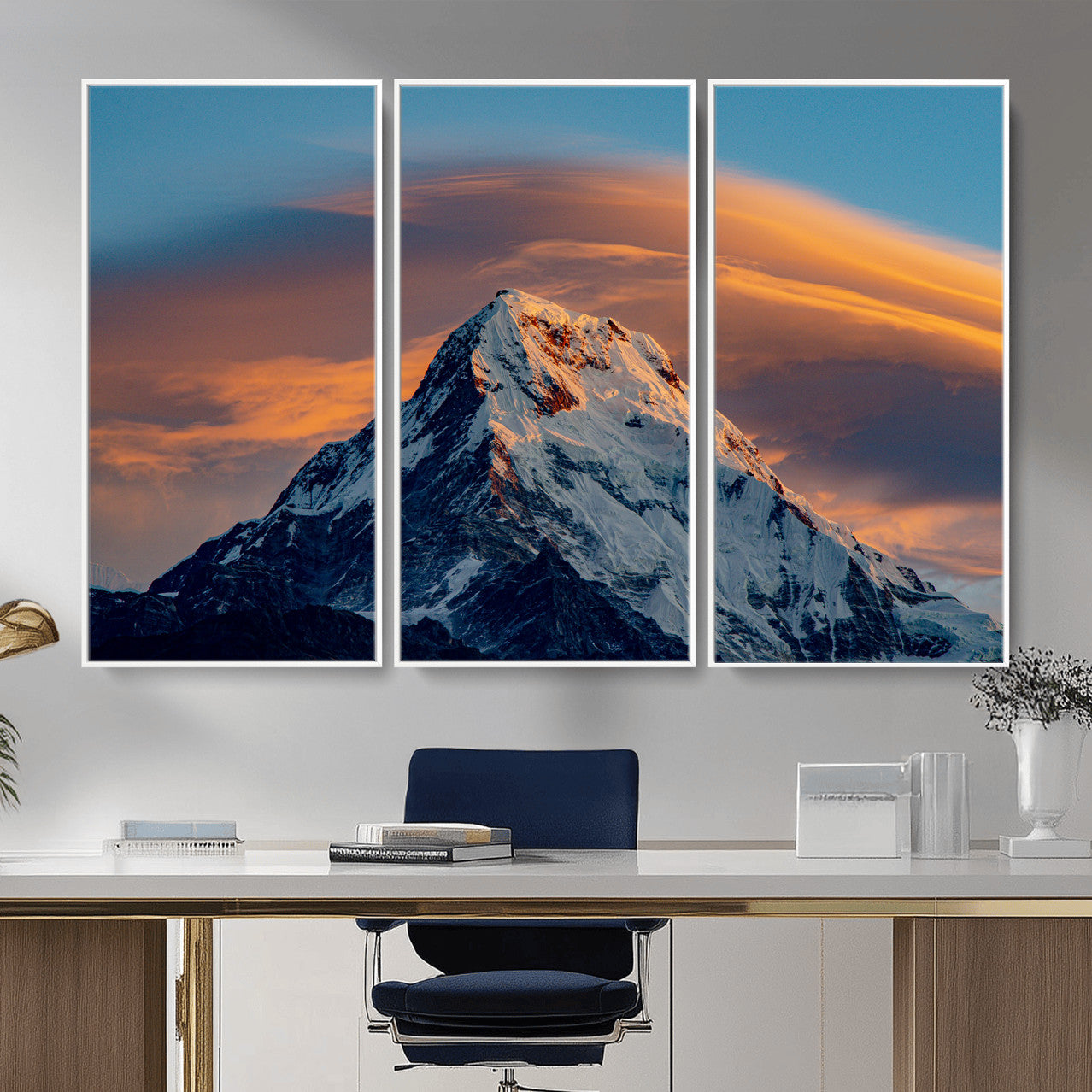 73810927-MGV-CV-36X24 - Snow Mountain Canvas Wall Art Print, Alpine Peak Landscape, Winter Nature Photography, Large Mountain Decor, Ready to Hang
