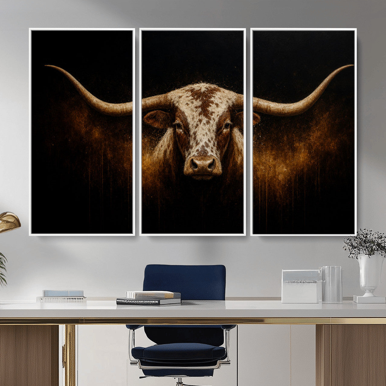 12628958-MGV-CV-36X24 - Texas Longhorn Canvas Wall Art Moody Western Bull Oil Painting Print