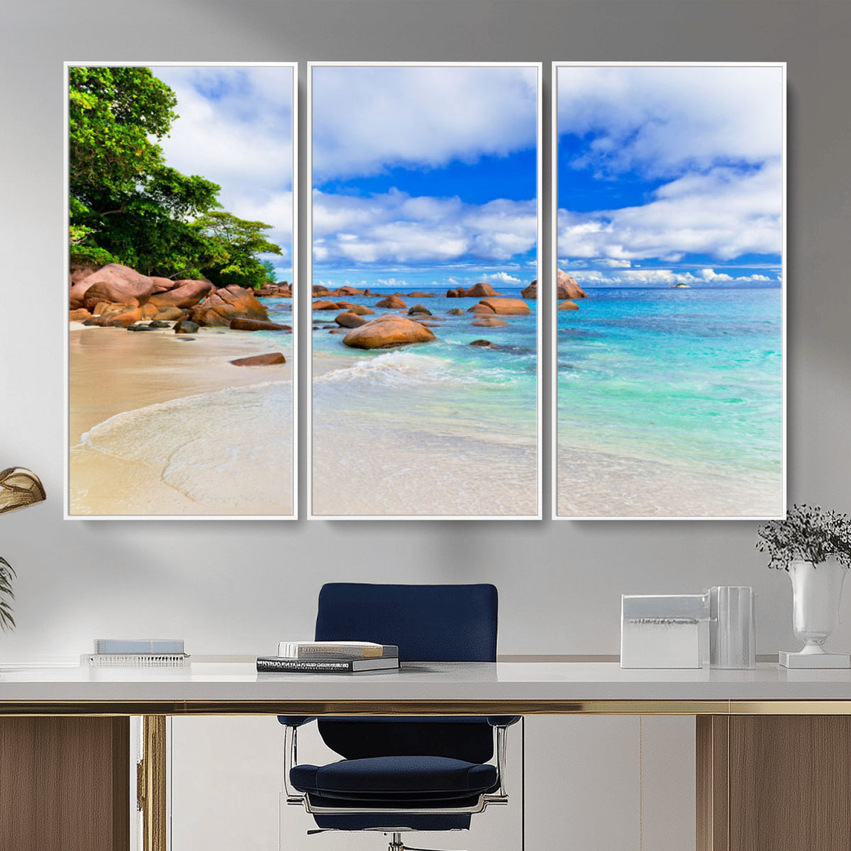 81980382-MGV-CV-36X24 - Seychelles Beach Canvas Wall Art - Anse Intendance Turquoise Ocean Print