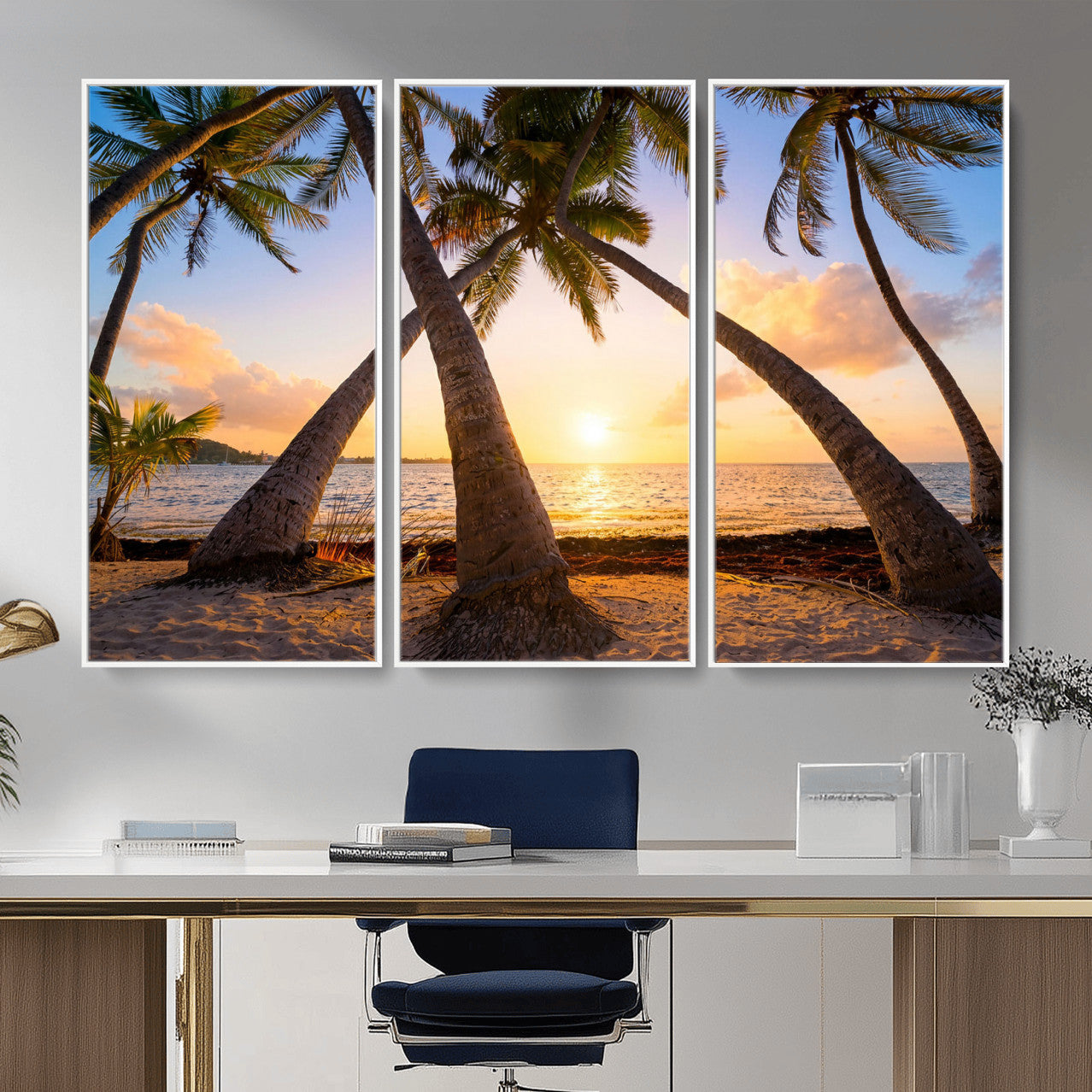 75123213-MGV-CV-36X24 - Tropical Island Coconut Palm Trees Sunset Wall Art Canvas Print - Turquoise Beach Print for Nautical Home Decor