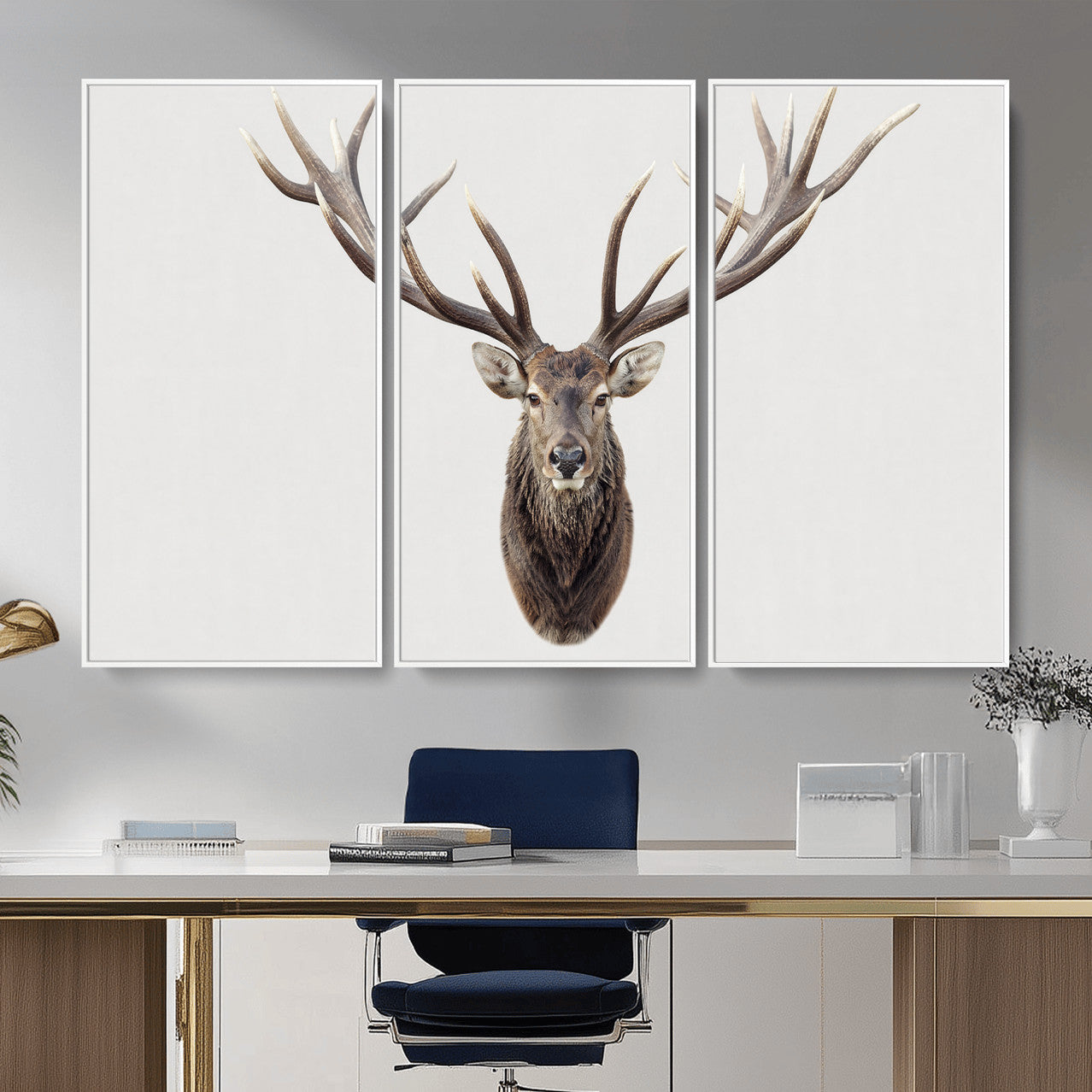 840173GY-MGV-CV-36X24 - Majestic Red Deer Canvas Wall Art – Stag Antlers Horns Print, Wildlife Hunting Poster, Rustic Cabin Lodge Decor