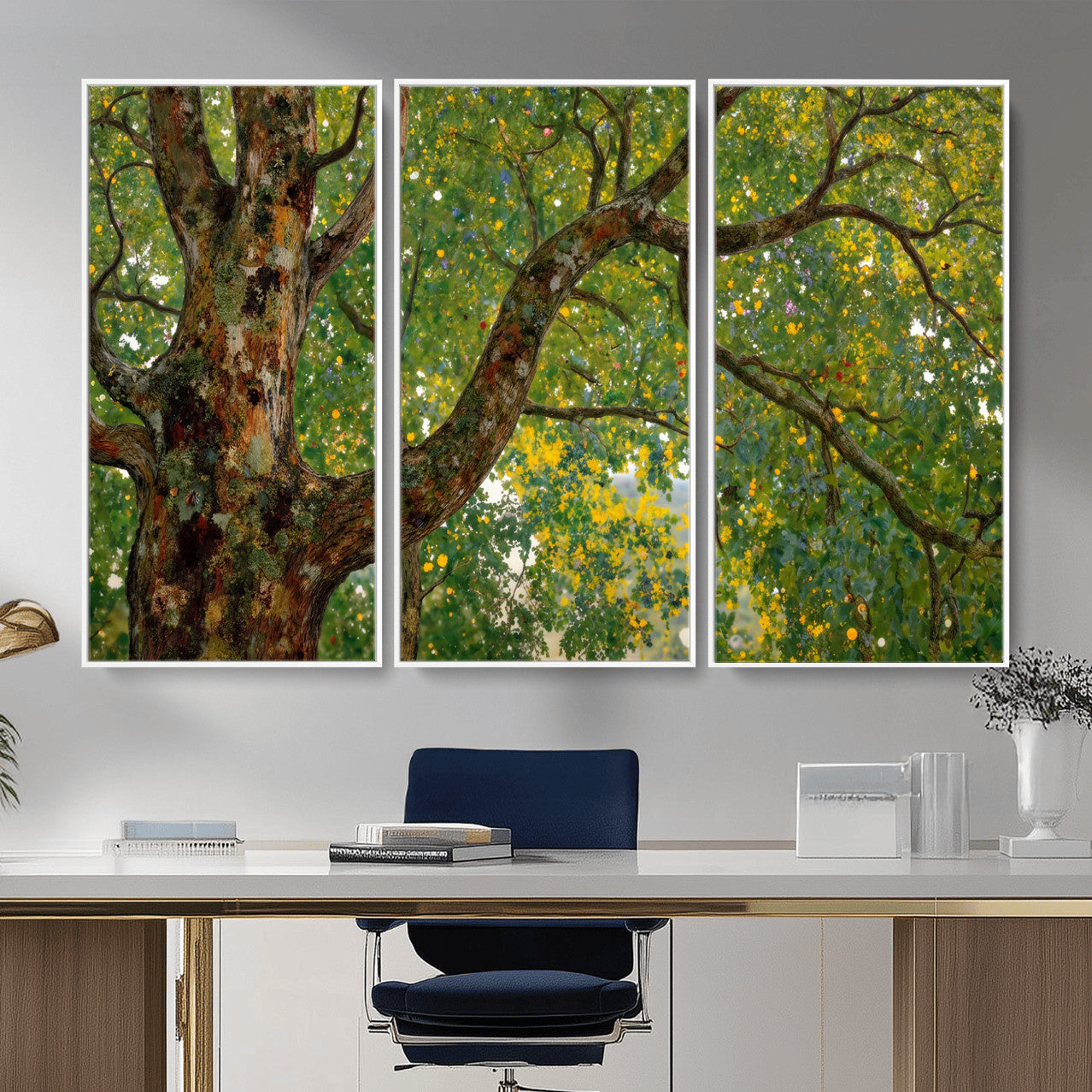 23663535-MGV-CV-36X24 - Vintage Summer Forest Green Tree Wall Art Canvas Print, Lush Leaves Impressionist Painting Print