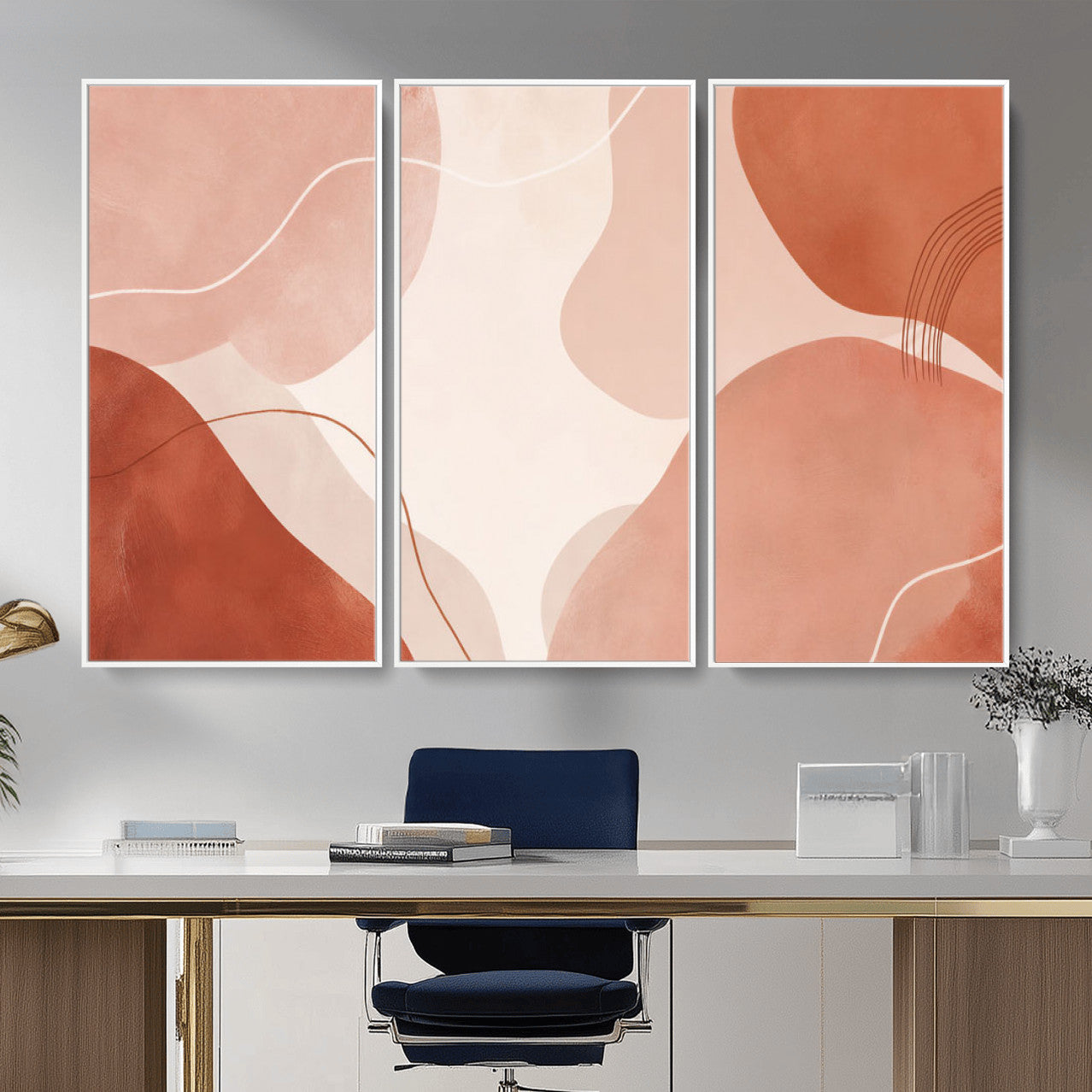 17685421-MGV-CV-36X24 - Abstract Boho Terracotta Wall Art Canvas Print, Mid Century Minimalist Painting Print