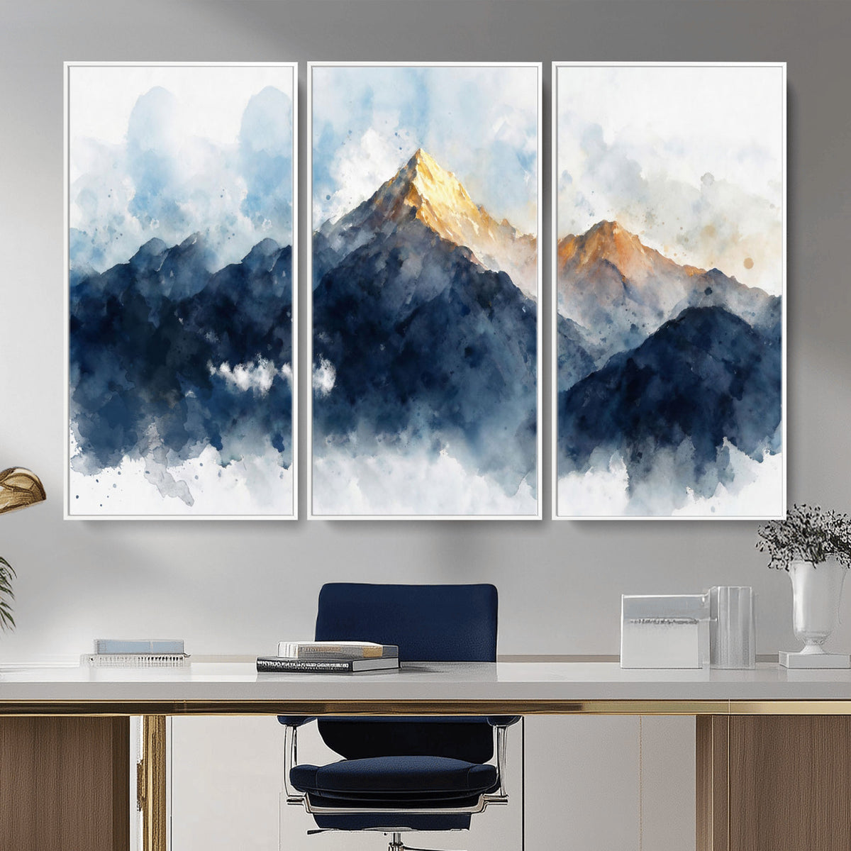 62076449DG1-MGV-CV-36X24 - Abstract Watercolor Mountain Lake Wall Art Print for Living Room Decor