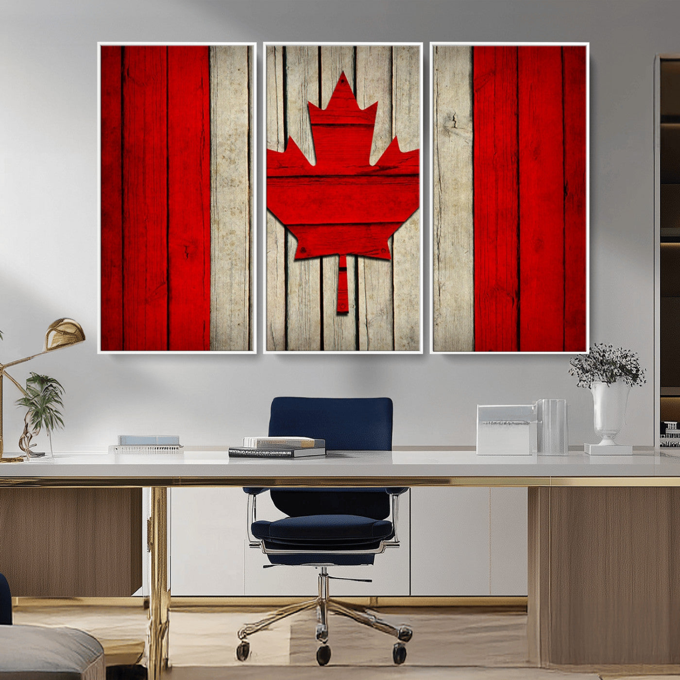 22674-MGV-CV-36X24-Rustic Canada Flag Wall Art – Framed Canadian Flag Canvas Print, Vintage Wood Texture Home or Office Decor