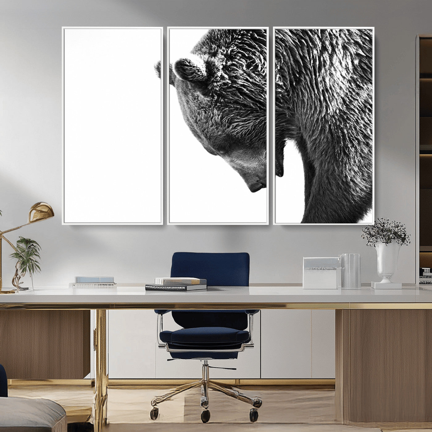 -Black and White Grizzly 399 Bear Canvas Print Wall Art | Large Wildlife Canvas Print for Living