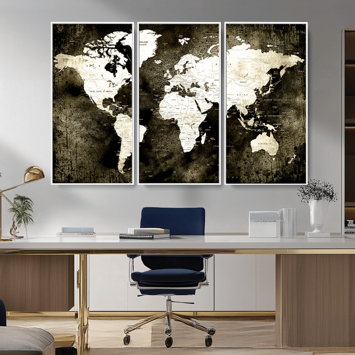 66737-MGV-FC-48X32-3P_White-Vintage World Map Canvas Wall Art – Framed Push Pin Travel Map for Home and Office Decor, Rustic Wall Artwork for Travelers