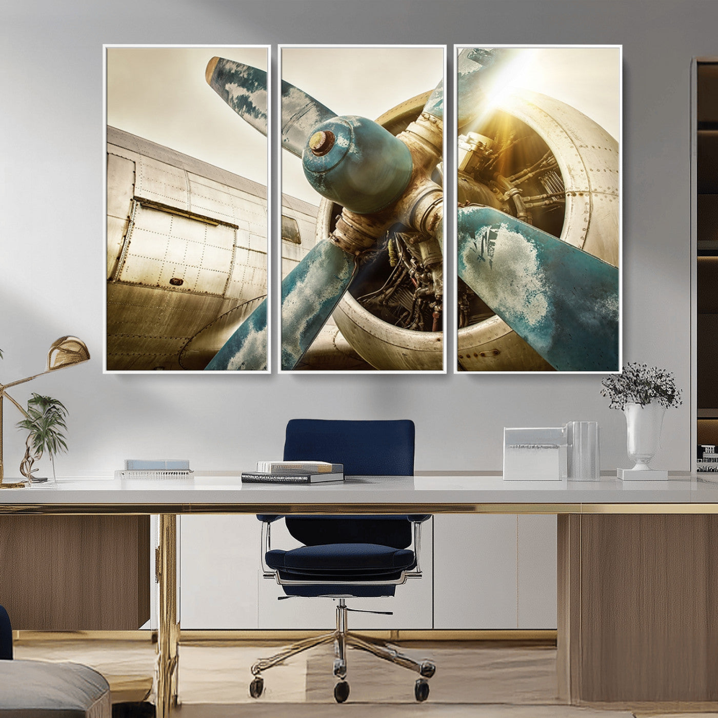 14106-MGV-FC-48X32-3P_White-Vintage Airplane Canvas Print