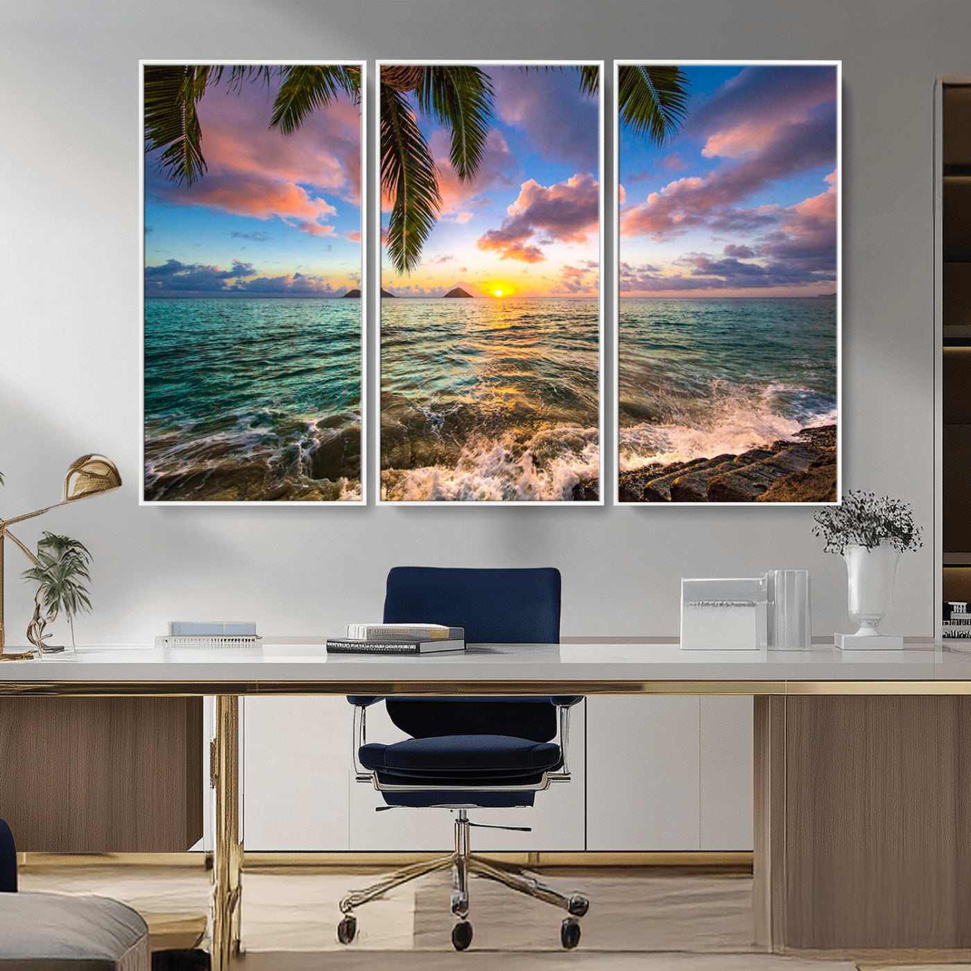 -Framed Tropical Sunset Art Canvas Print