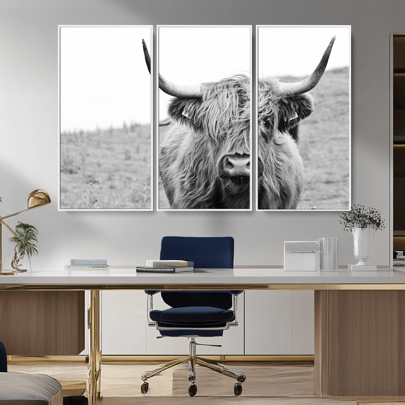 -Newfoundland Cow Art Wall Art, Black White Cow Art Wall Art Canvas Print