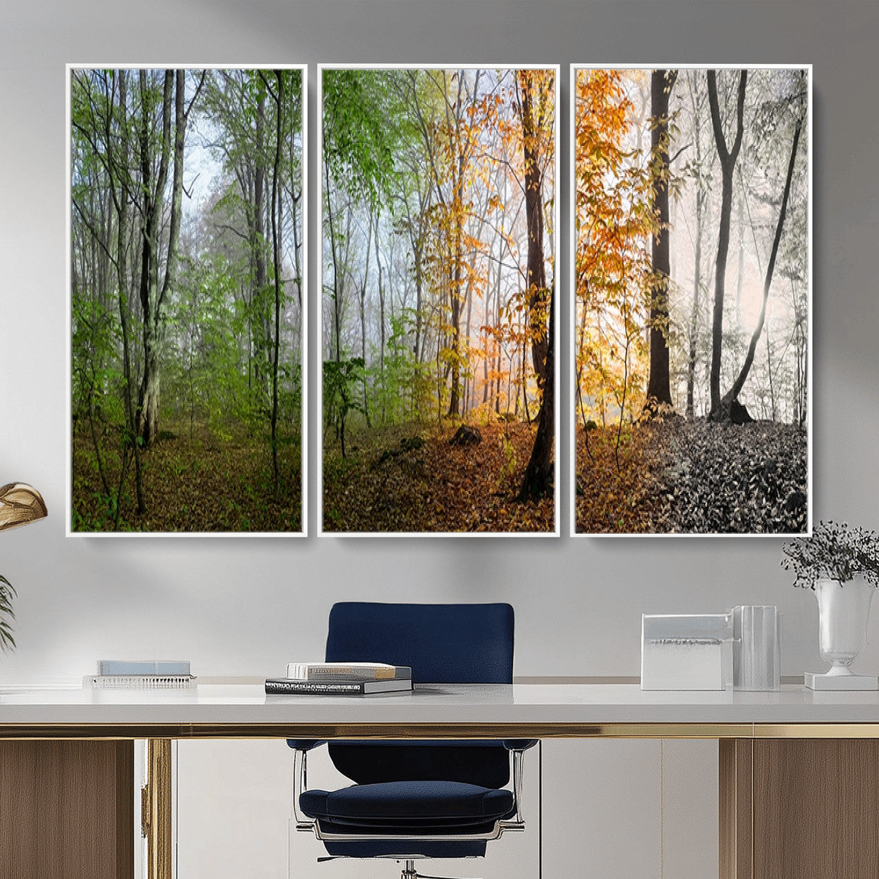 95317-MGV-CV-36X24 - Four Seasons Wall Art Forest Canvas Print – Triptych Seasonal Nature Print – Landscape Decor for Living Room